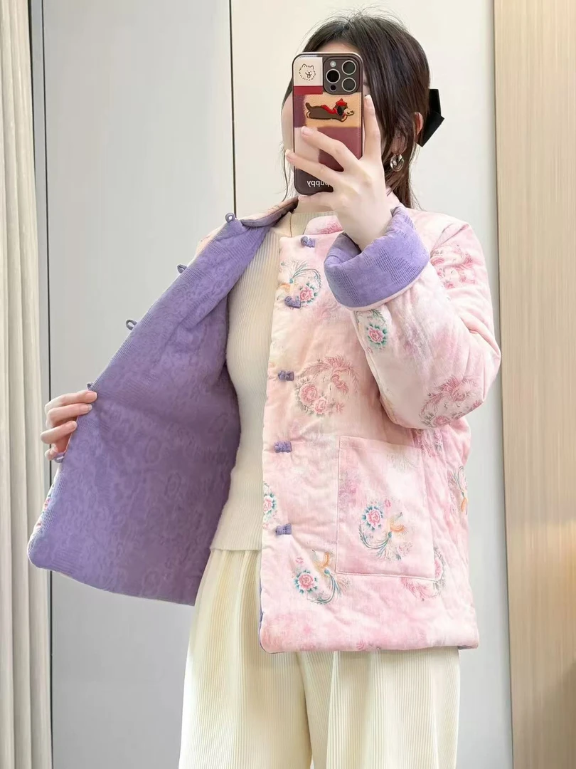 HY  双面穿「粉紫花漾」中式加厚小花袄棉衣