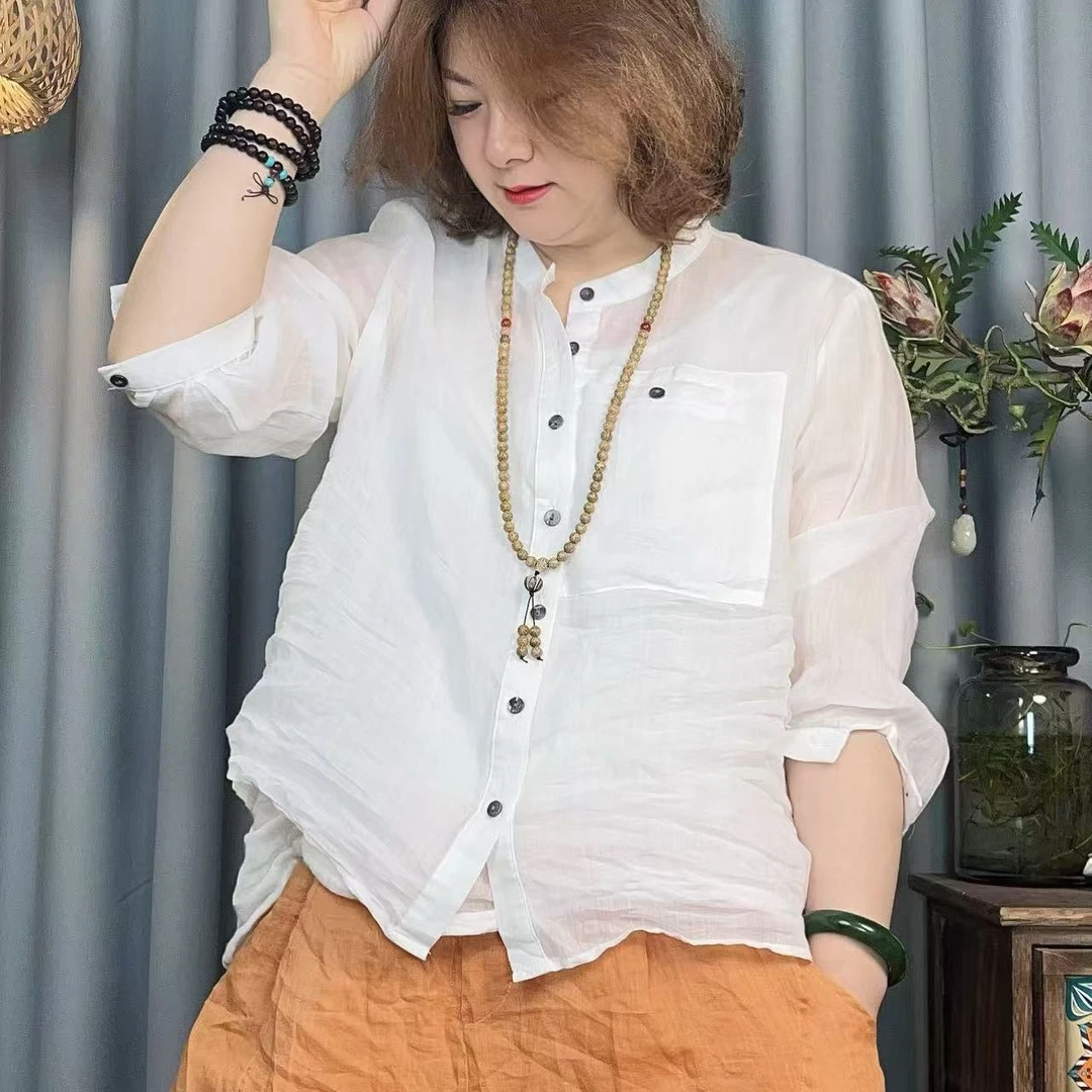 亚亚【苎麻贝壳扣衬衫】经典时尚百搭衬衫5791