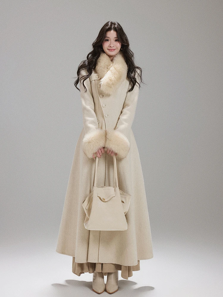 法式温柔优雅千金感气质名媛风毛领呢子大衣简约高级外套冬季长款