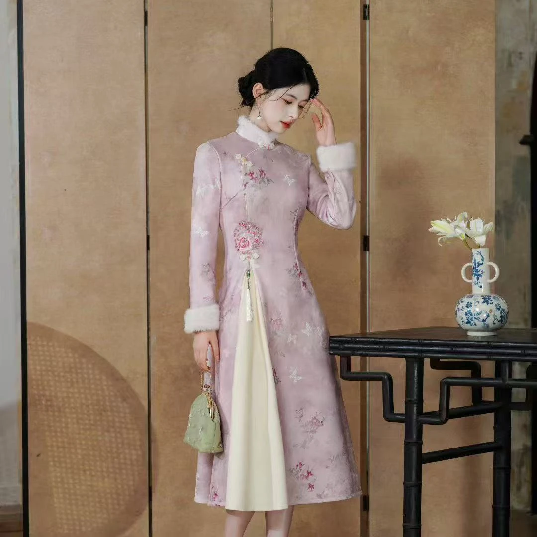 苏故里【庄生蝶梦】加绒秋冬文艺显瘦新中式日常旗袍气质衣长120