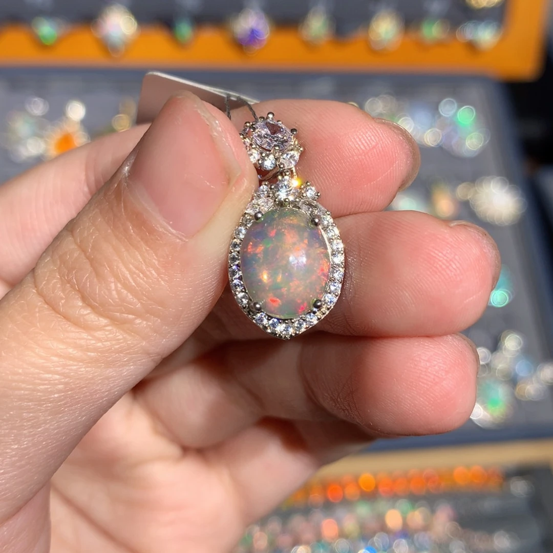 银S925镶嵌欧泊欧泊吊坠y