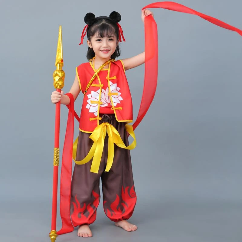 小哪吒魔童服装男孩女孩cos套装动漫闹海童话六一民族儿童衣服