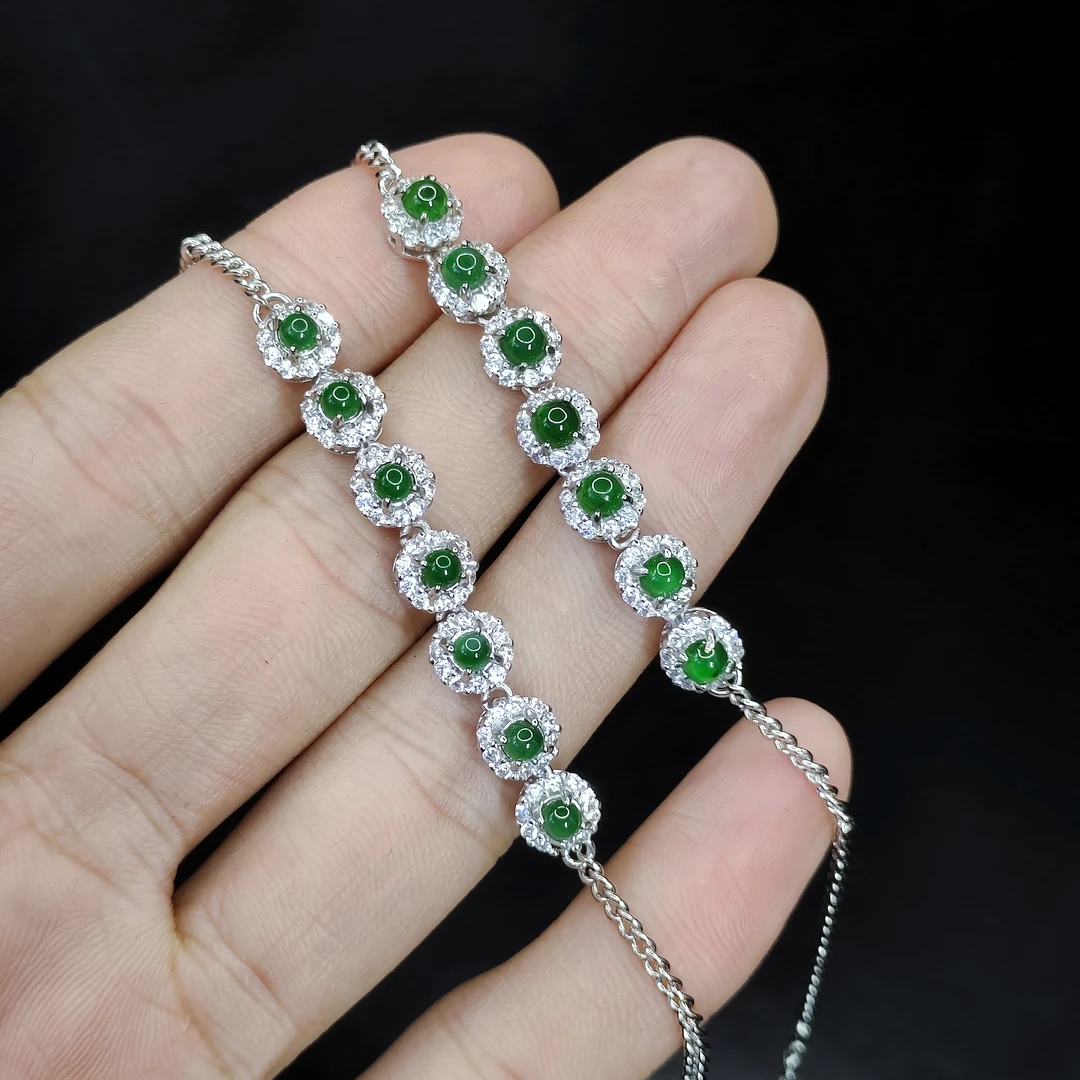 【老三珠宝】翡翠DIY蛋面手链X12【多样性发其一】约3mm