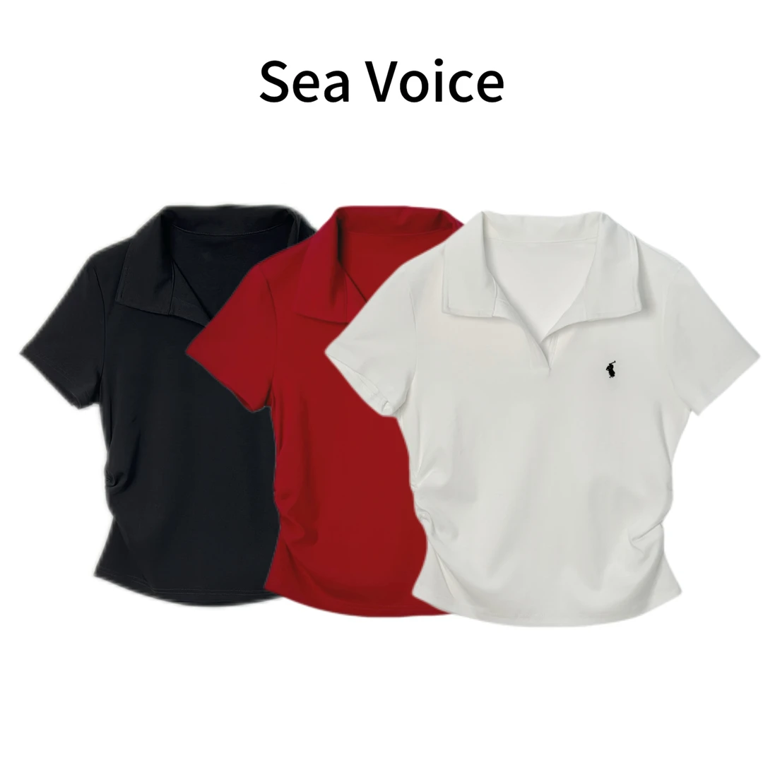 【瑾儿精选】夏季新款佰搭刺绣小马显瘦收腰翻领polo短袖上衣YS6804