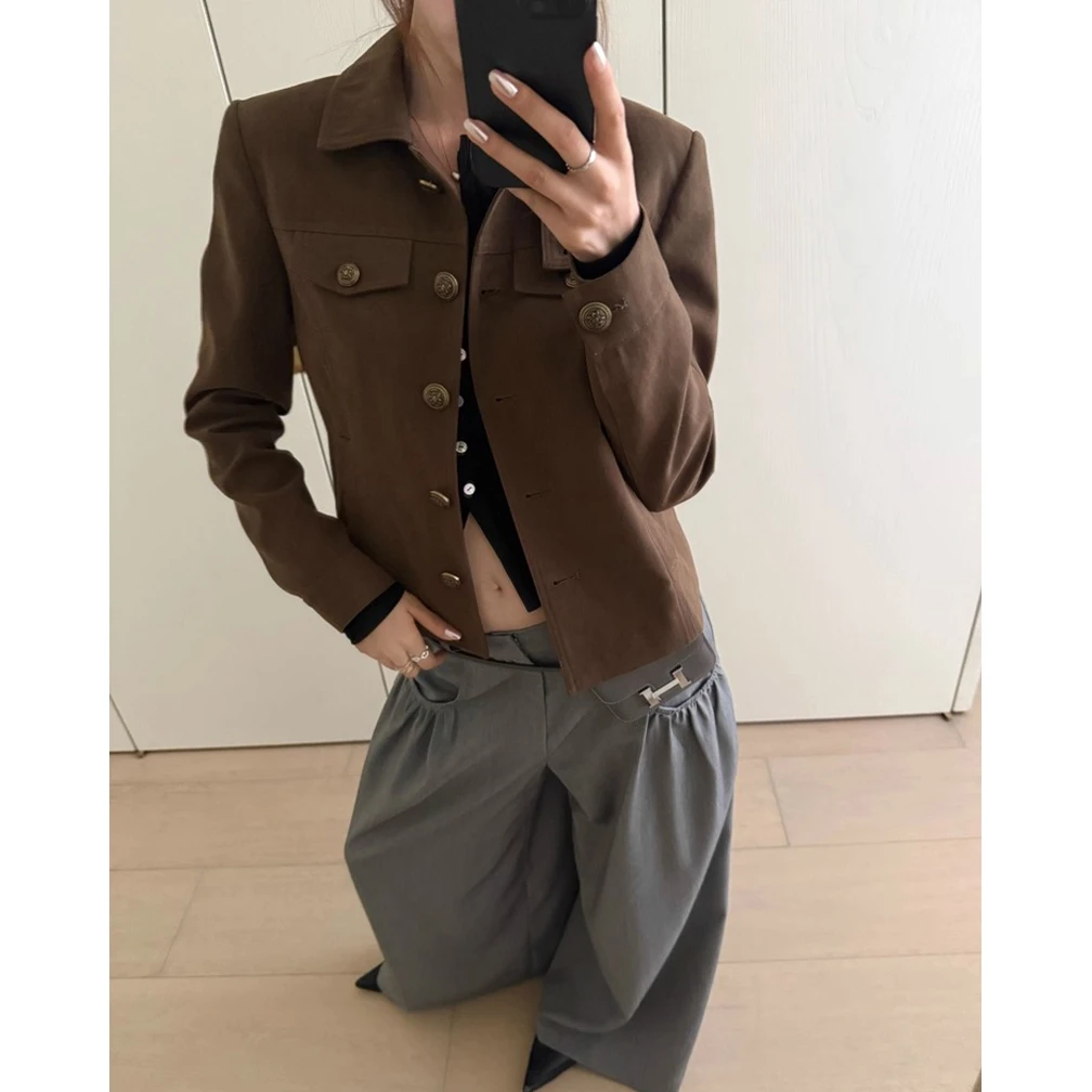 小众不撞款时尚复古老钱风棕色外套女2025秋新款百搭气质轻熟上衣