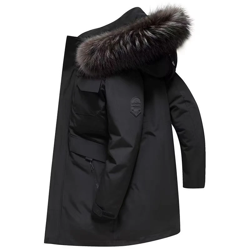 N 001-199 连帽大毛领冬季男装免烫保暖短款收口袖中长款羽绒服
