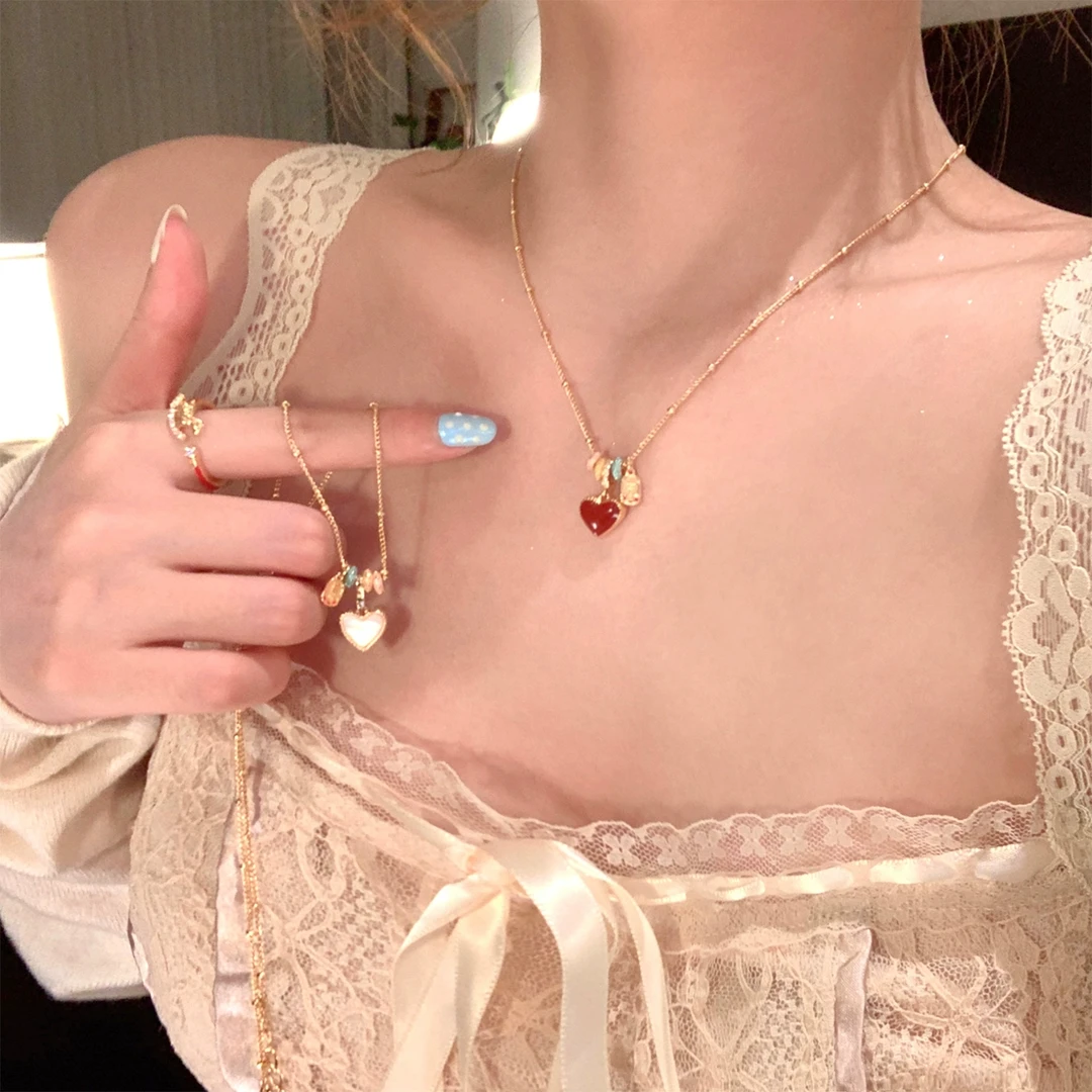 铜合金项链 秋冬韩系精致双面滴油爱心项链女轻奢高级感毛衣链