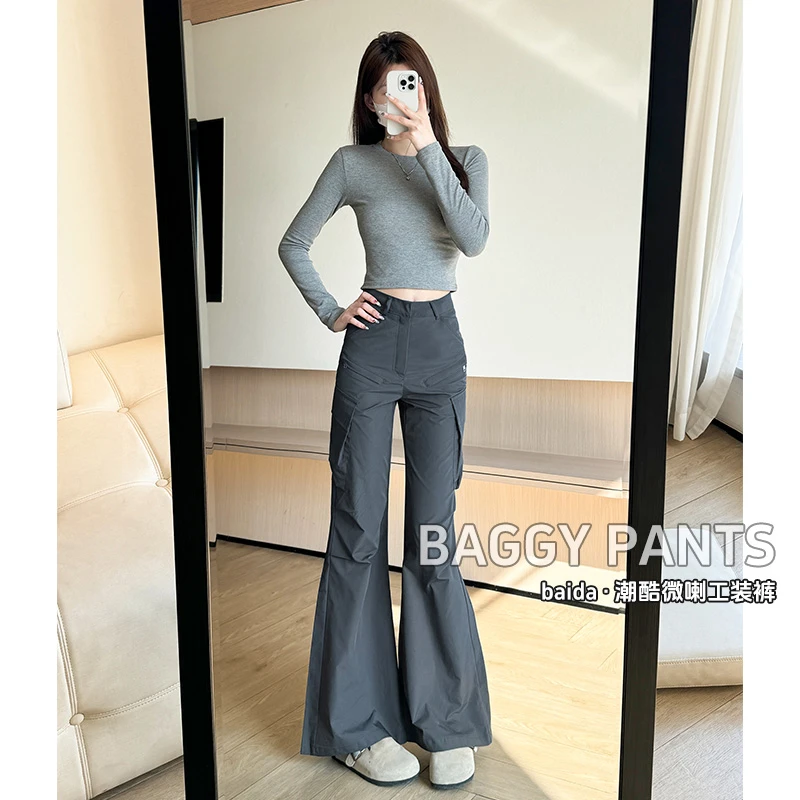 【现货+运补8】美式工装裤欧若风女夏薄款新款显瘦微喇休闲长裤潮
