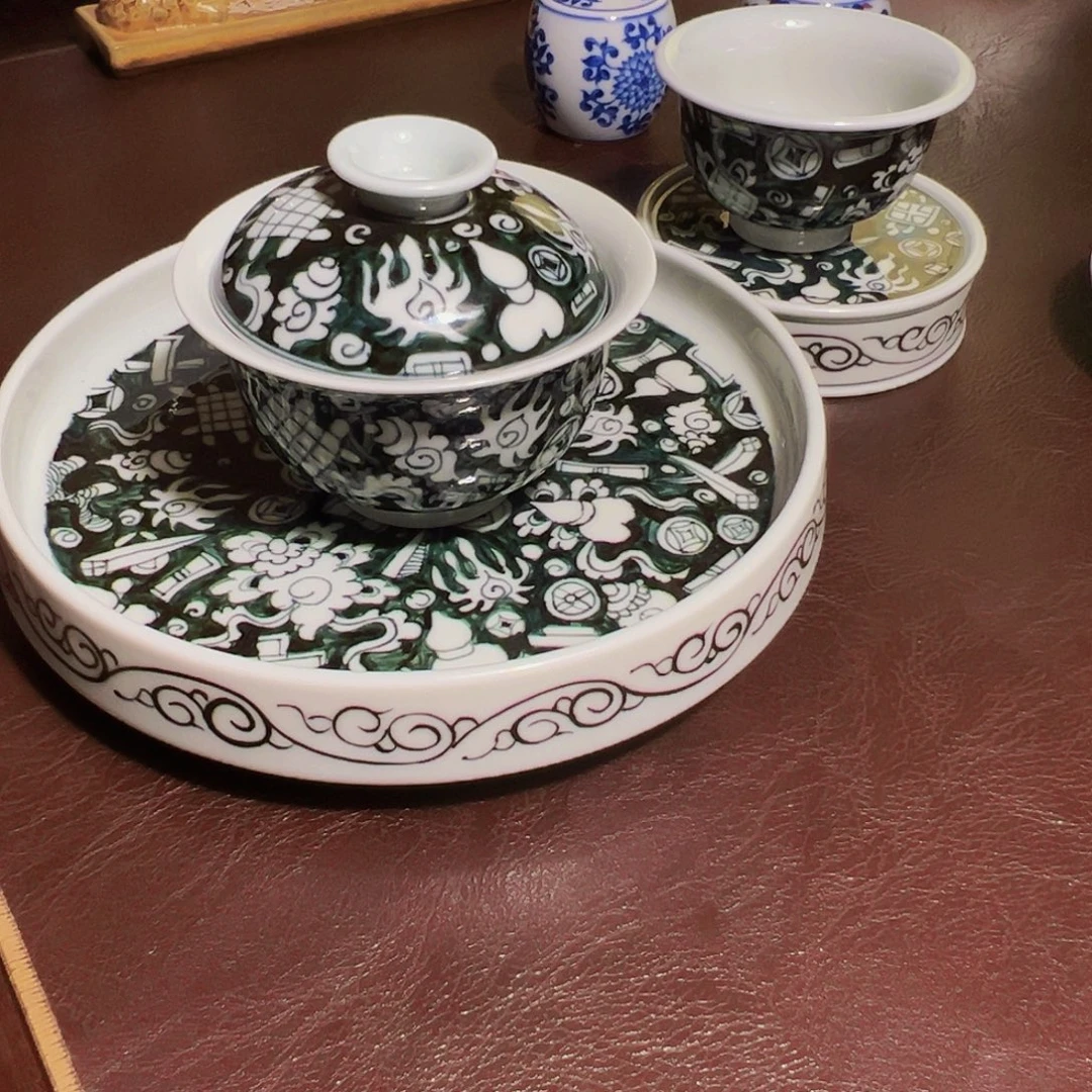 瓷摆件精品手绘郎窑绿茶具套组福利价