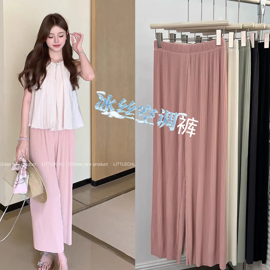 冰丝空调裤~孕妇2025年夏季薄款九分裤子垂感褶皱休闲阔腿裤子夏