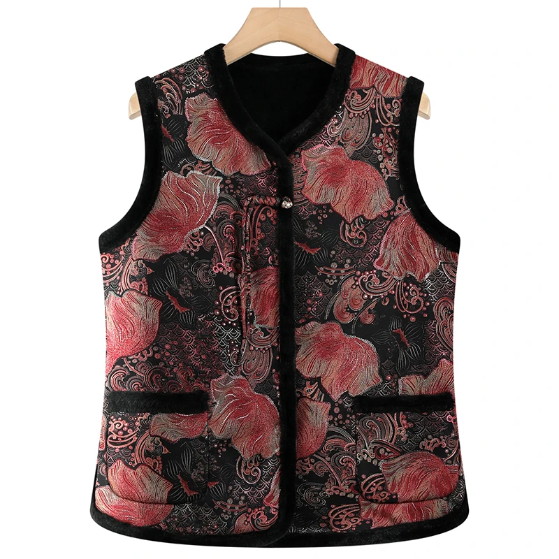 中老年女装秋冬季马夹外穿大码妈妈装加绒加厚保暖背心奶奶装马甲