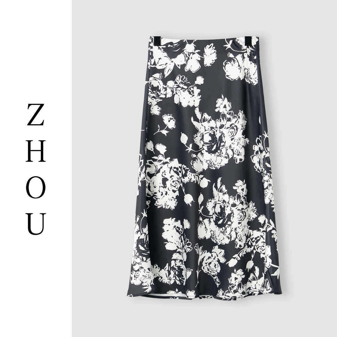 （周哥甄选）黑底印花半身裙-22437