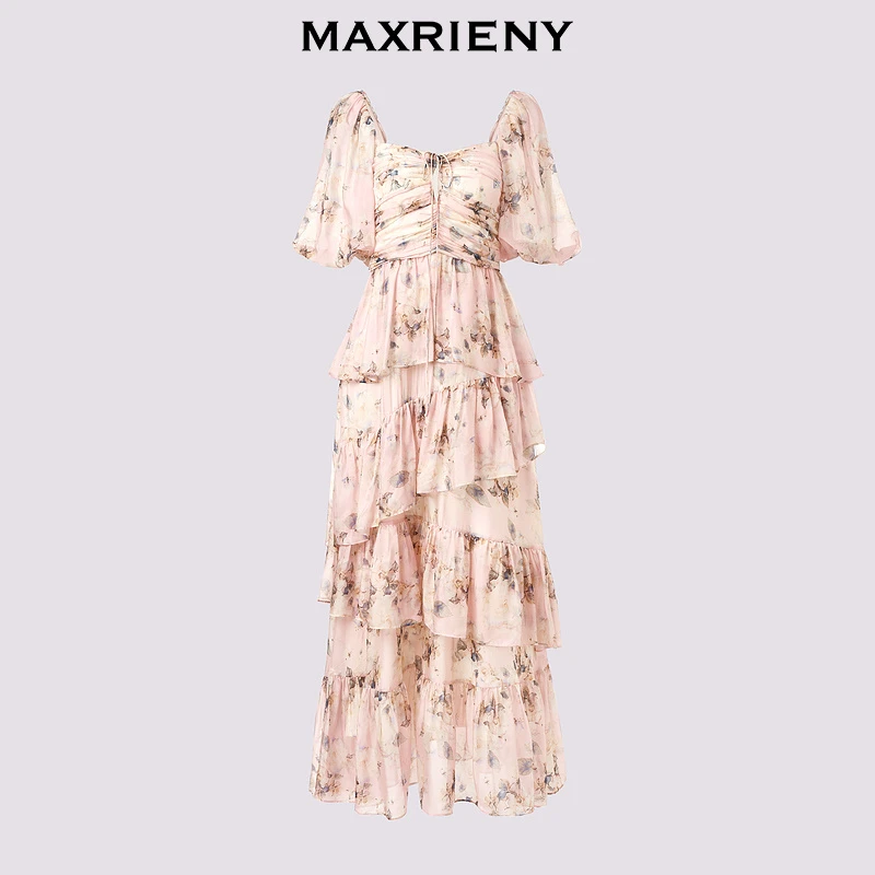 【蜜思仝】【商场同款】25大方领浪漫抽褶修身显瘦连衣裙