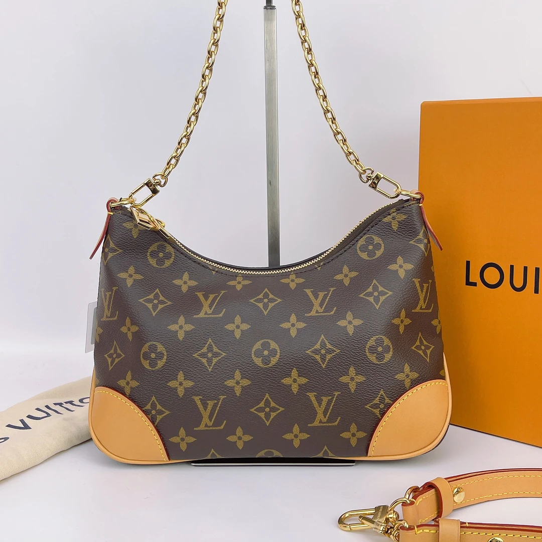 95新 LV LV 棕色老花单肩背包底长26 C135