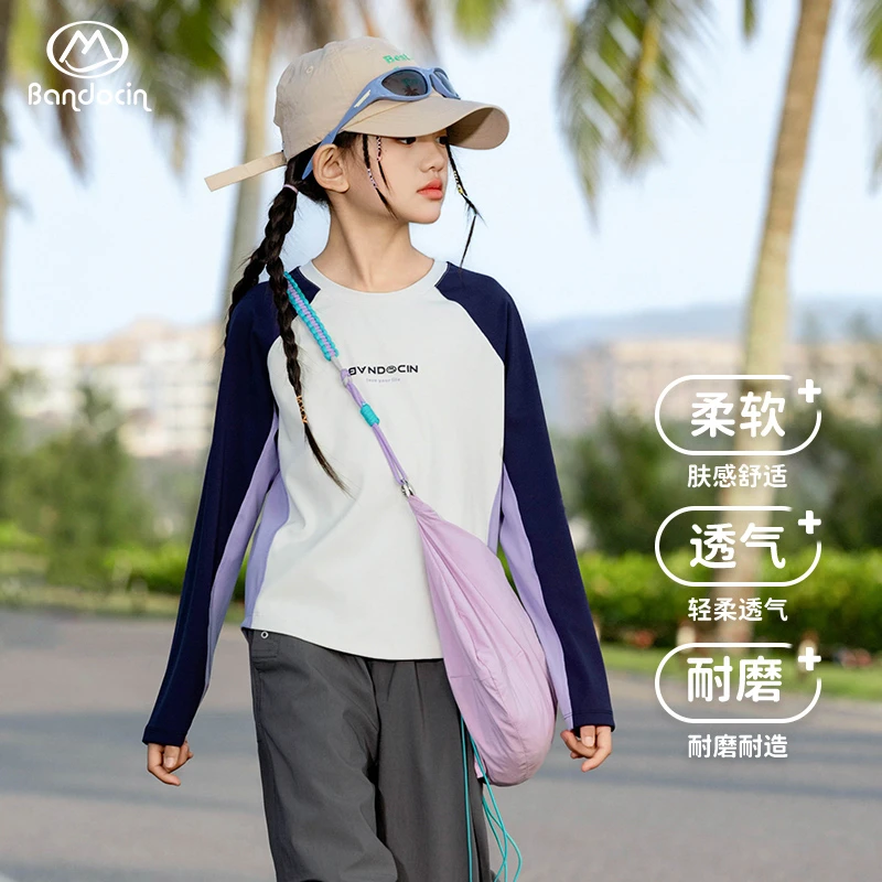 BANDOCIN/半度闲2025新款春季女童户外运动舒适宽松透气圆领T恤