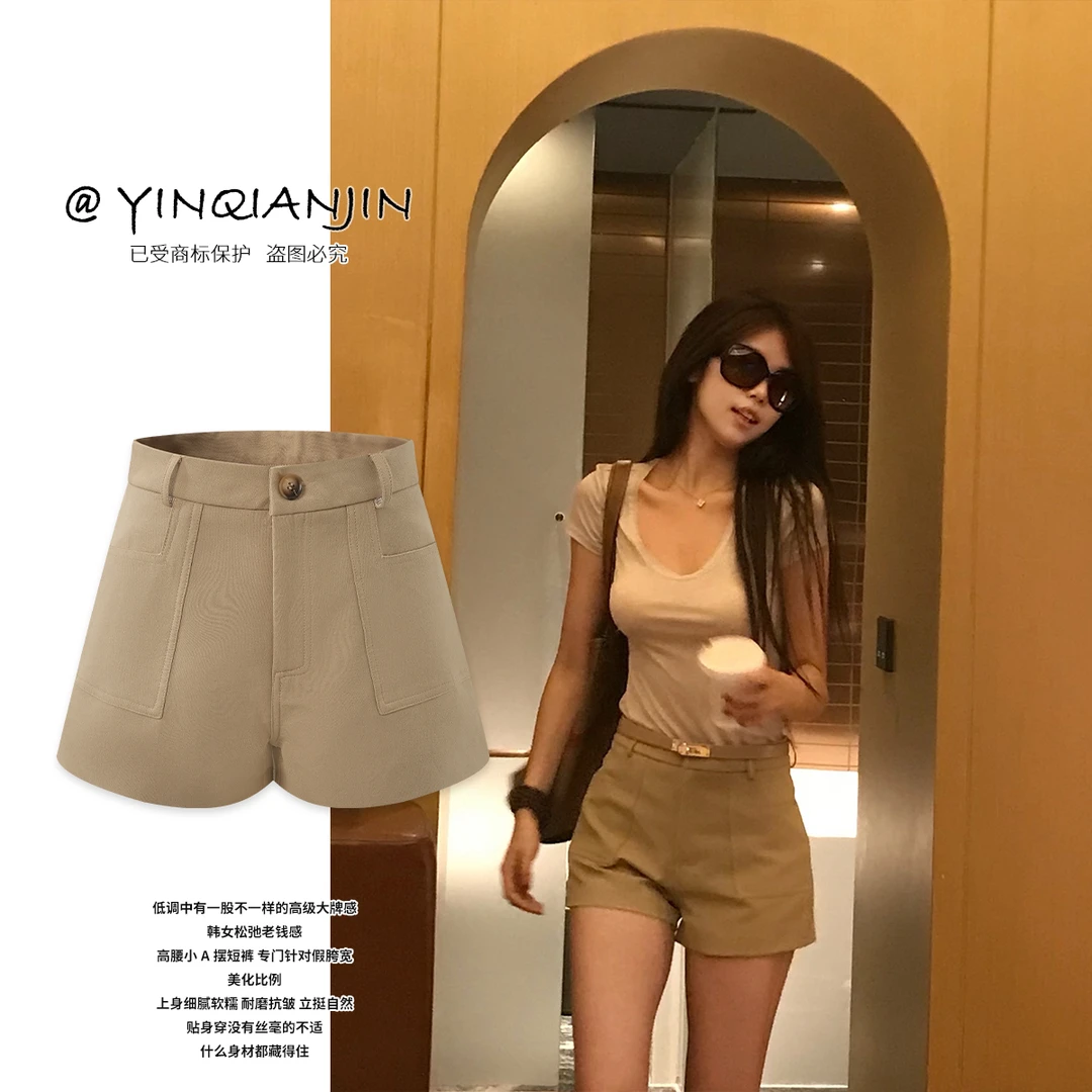 尹千金J【智性都市】韩女松弛老钱感低调又高级高腰A字短裤K257051