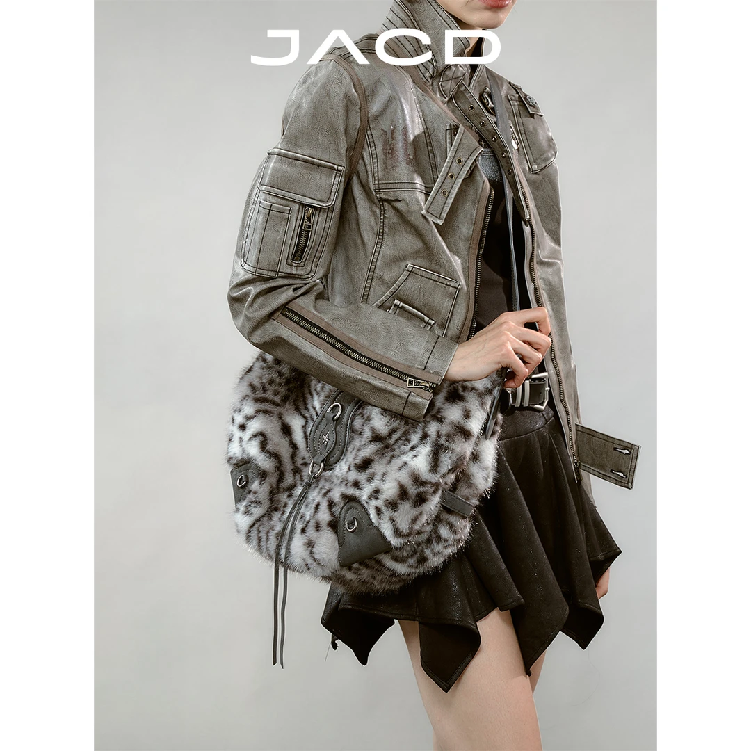 JACD【游牧荒野】豹纹托特包包女2025新款秋冬毛绒包包单肩斜挎包