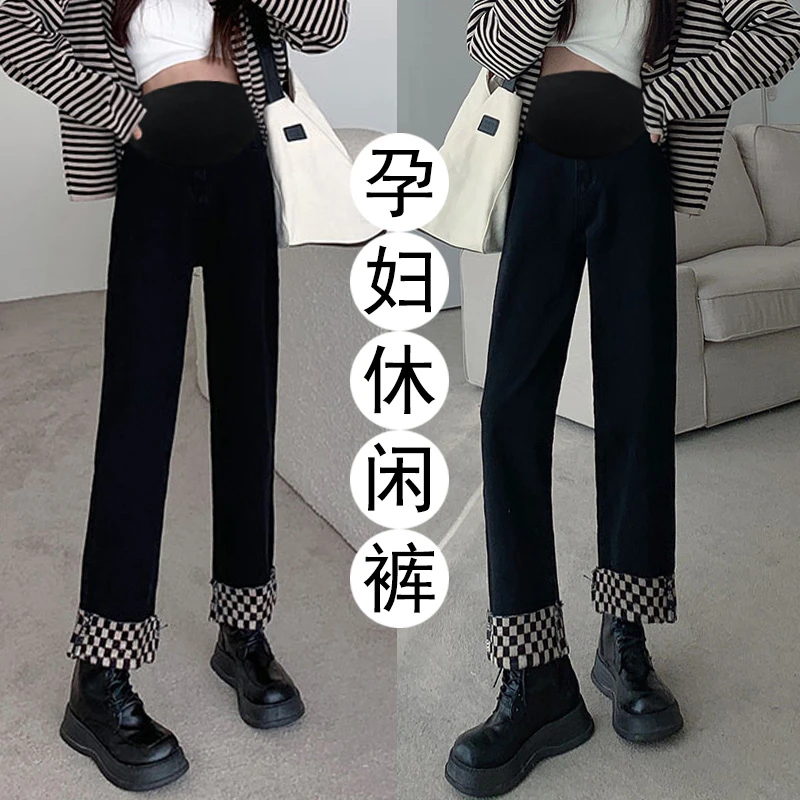 孕妇裤子春秋款高弹牛仔裤宽松时尚百搭烟管裤孕早期设计感直筒裤