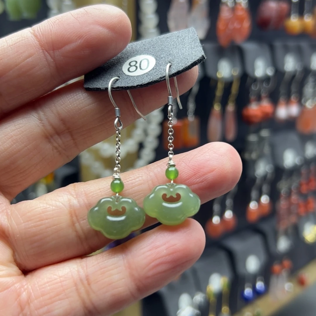 和田玉银S925镶嵌耳饰