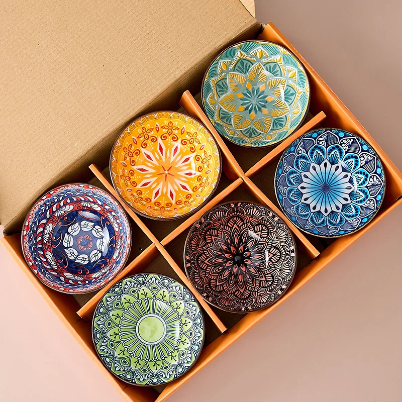 【六只礼盒装】流光逸彩 4.75英寸米饭碗六个装釉下彩陶瓷餐具家用