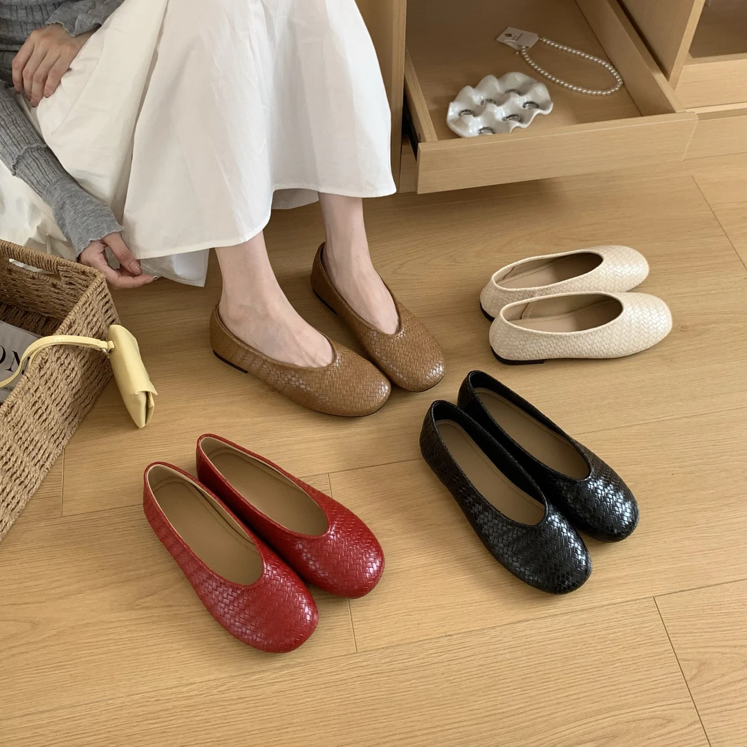 复古圆头编织带平底单鞋女年夏季新款配裙子浅玛丽珍鞋12-29
