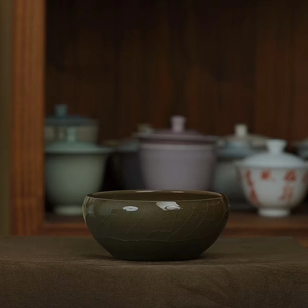 咖色鸡心大口径钵杯陈卫武龙泉青瓷手工主人杯禅定茶具高端陶瓷品
