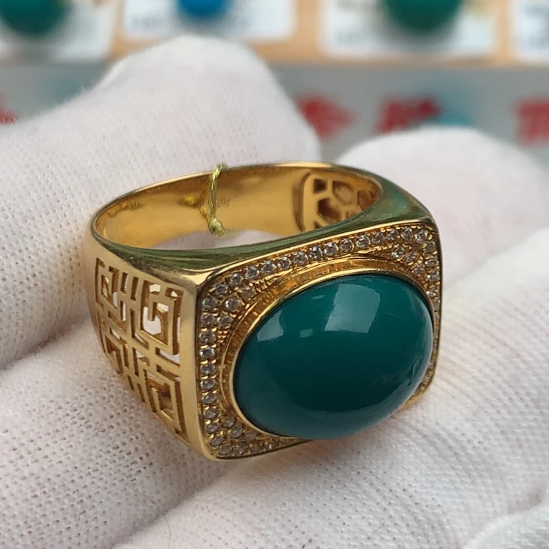 18K金镶嵌绿松石配饰男戒