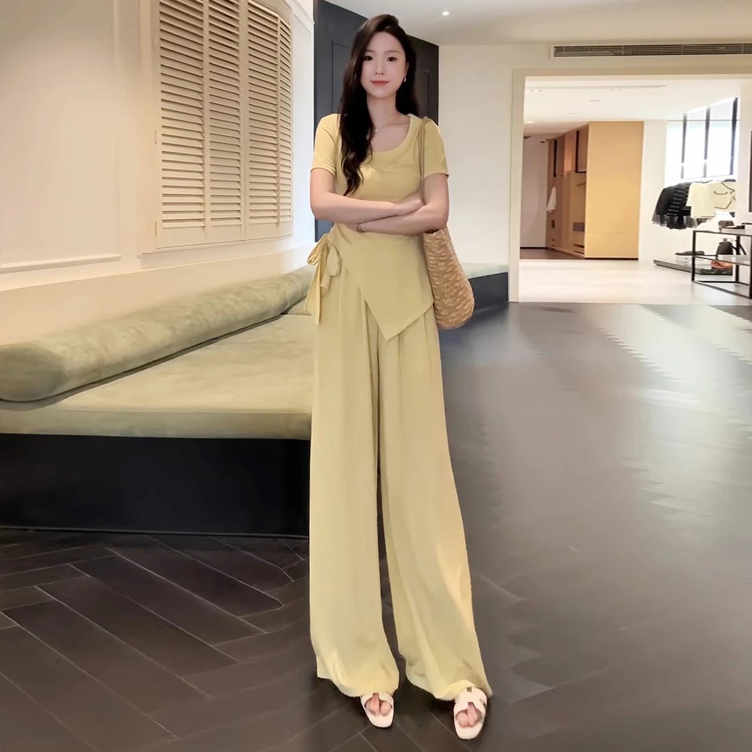 巨好看的夏装一整套高级小众气质不规则短袖阔腿裤御姐休闲两件套