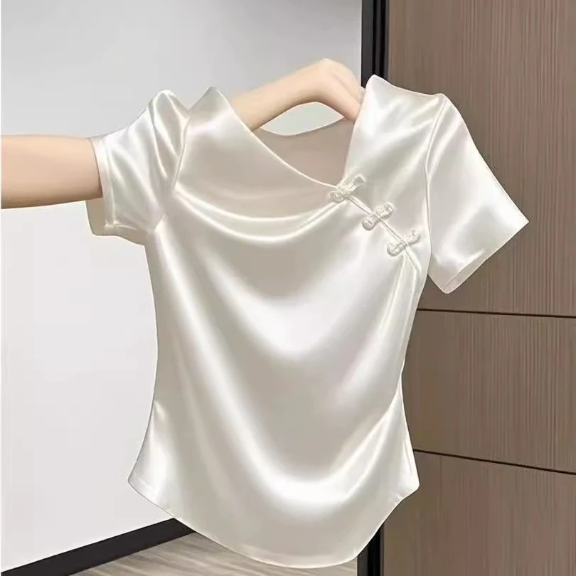 E246夏季新款洋气时尚独特漂亮百搭显瘦T恤女国风设计感显瘦上衣