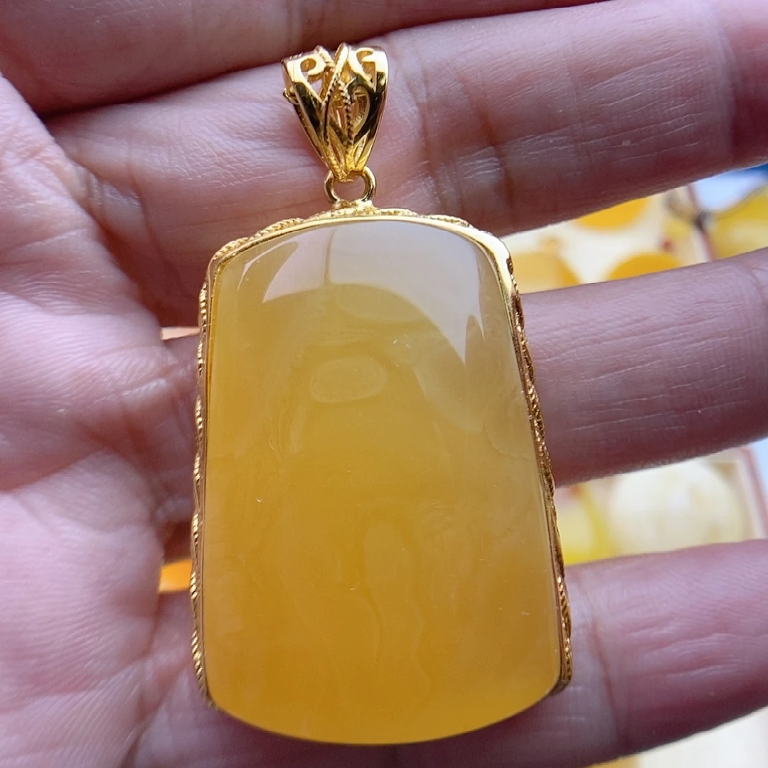 琥珀颈饰银S925镀金镶嵌