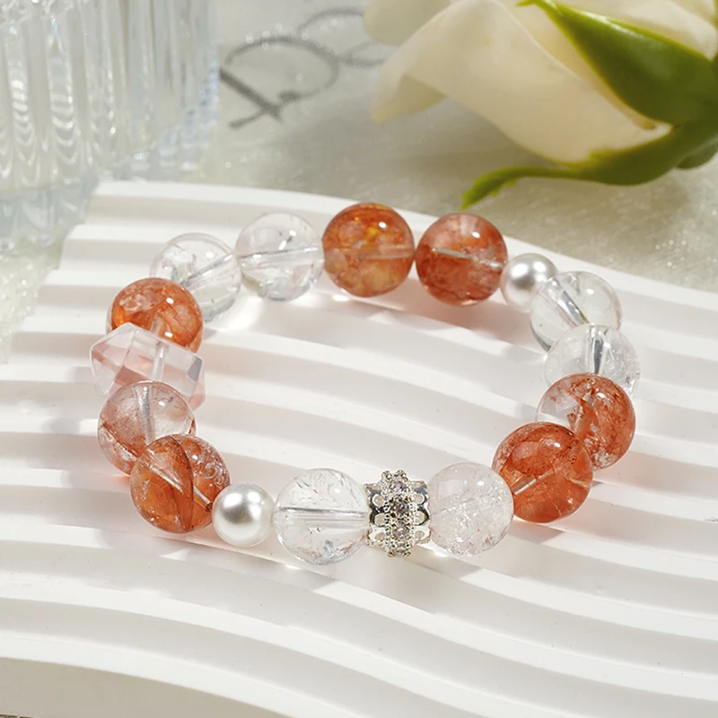 原创设计天然红胶花白阿赛女款时尚手链天然水晶手串