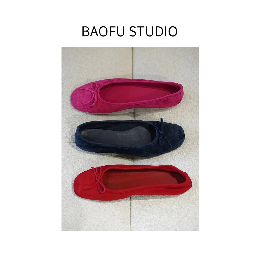 BAOFU studio｜法式平底芭蕾舞鞋多巴胺女士单鞋四季真皮玛丽珍