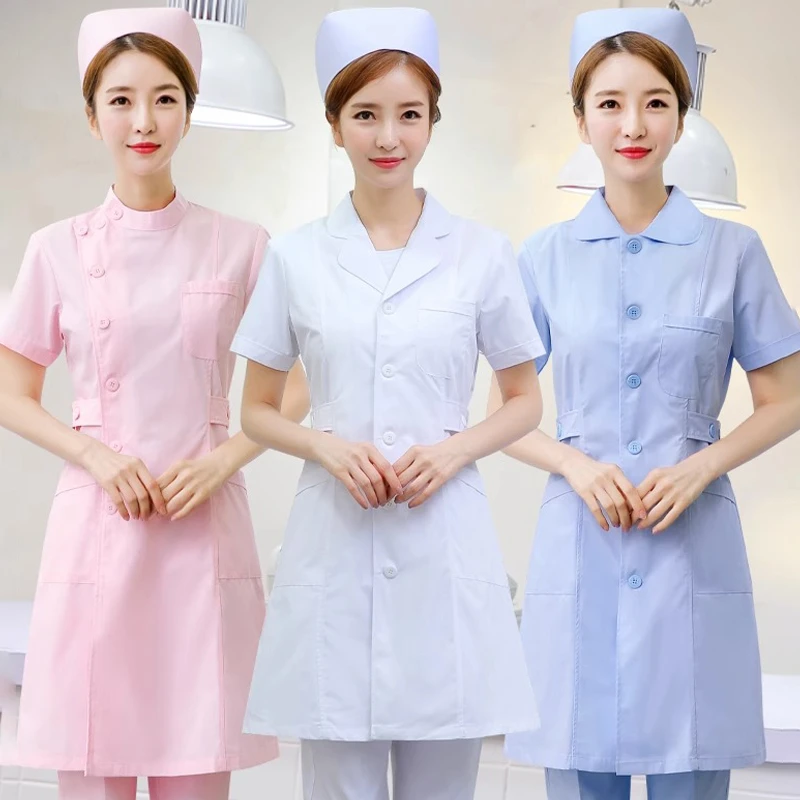娃娃领护士服短袖大褂女美容师工作制服夏季药店医护修身工作服