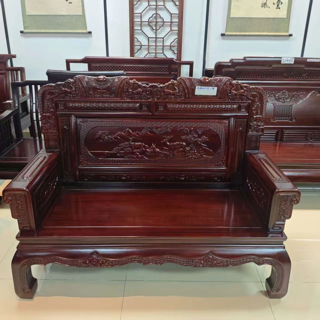 酸枝木双鹿百福双人位：长146宽68坐高40总高110