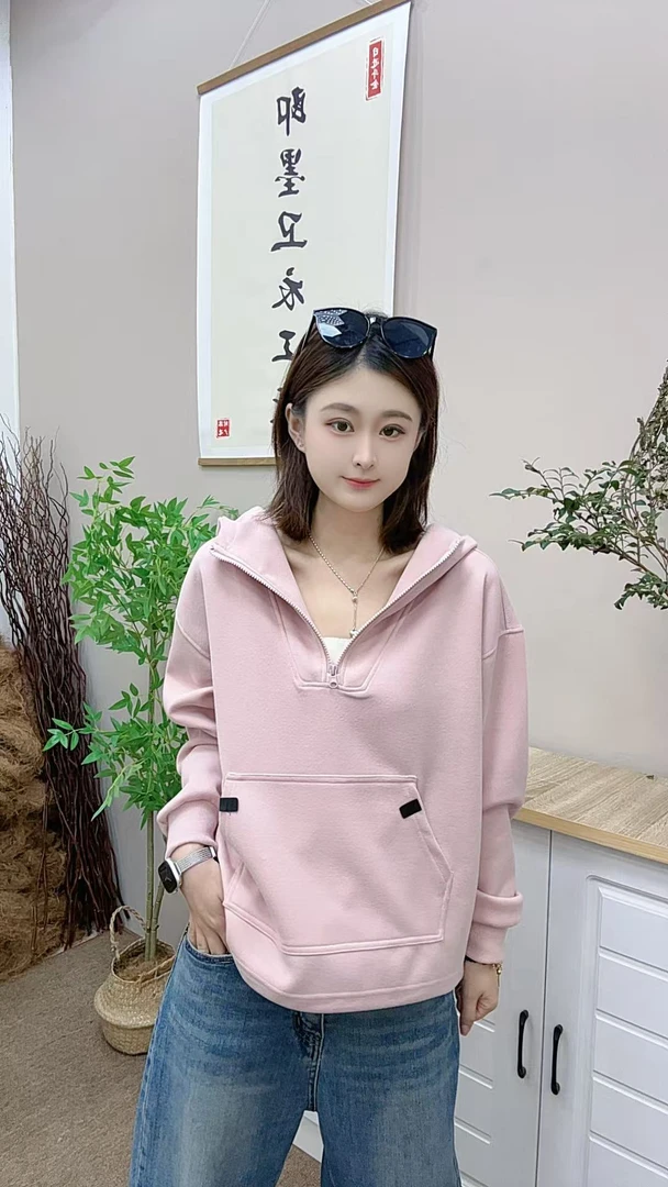 2025秋季新款时尚百搭宽松休闲百搭韩版纯色连帽卫衣A001