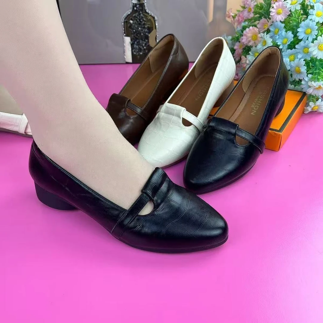 真软皮春季新款单鞋时尚软底低跟鞋一脚蹬舒适工作鞋妈妈鞋子鞋