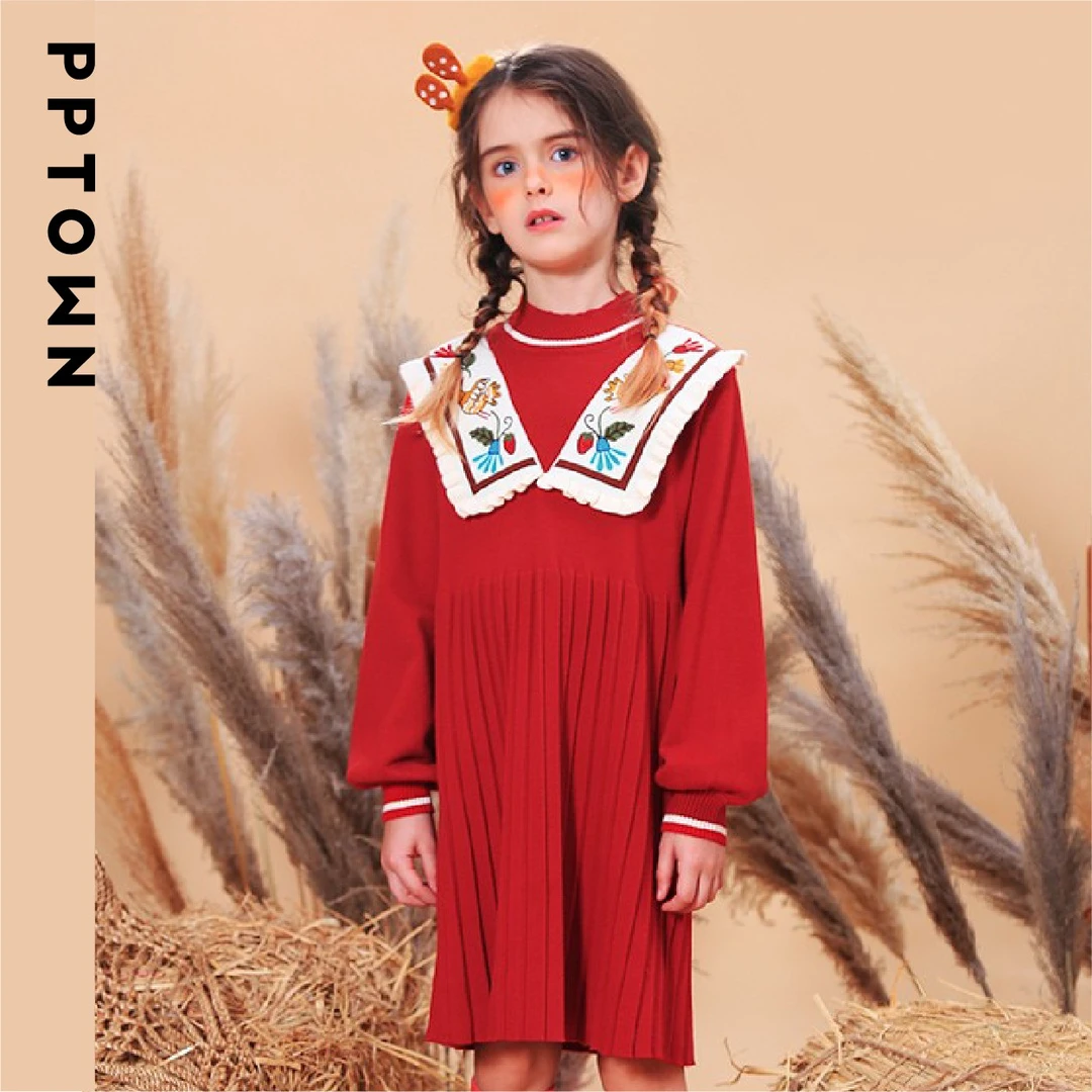 巴巴小镇儿童冬季红色公主裙连衣裙7824儿童红色裙子