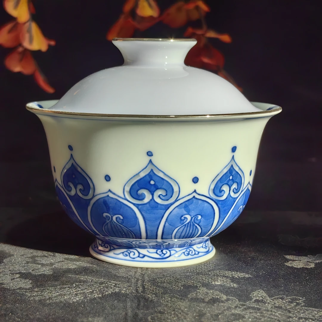 玲珑集 青花宝相盖碗 LL463