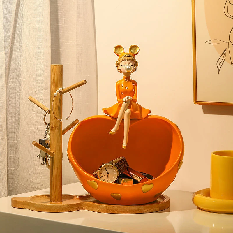 北欧轻奢创意泡泡女孩摆件玄关钥匙果盘收纳乔迁客厅装饰品礼物p6