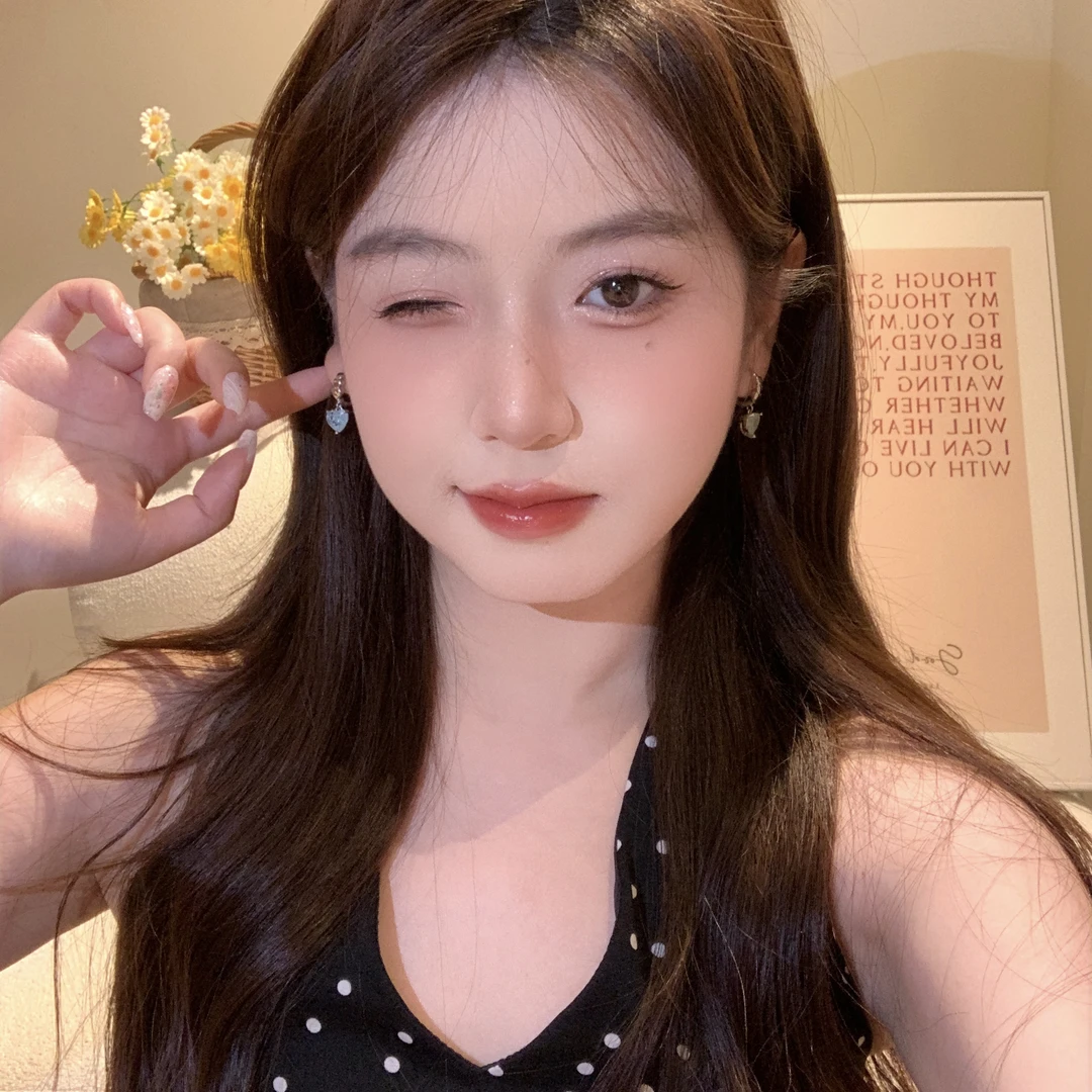 海蓝之心蓝色爱心耳扣清新小众设计感百搭耳饰D-233