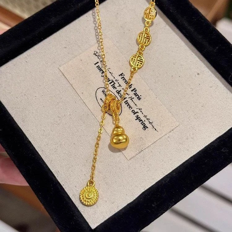 铜合金吊坠 福字吉祥如意葫芦吊坠项链女古法流苏复古百搭锁骨链