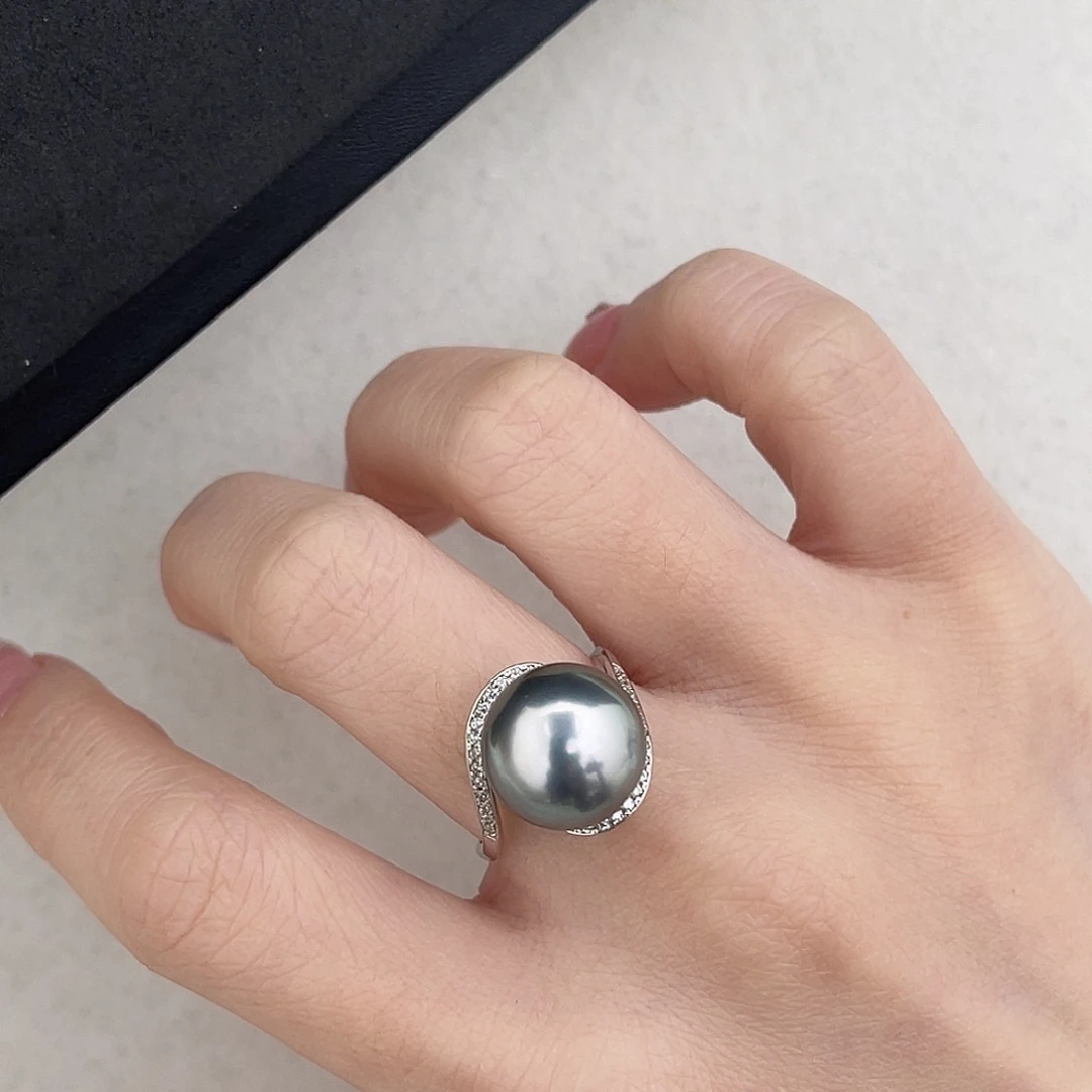 定制海水珍珠未镶嵌裸珠近正圆极光大溪地12-13