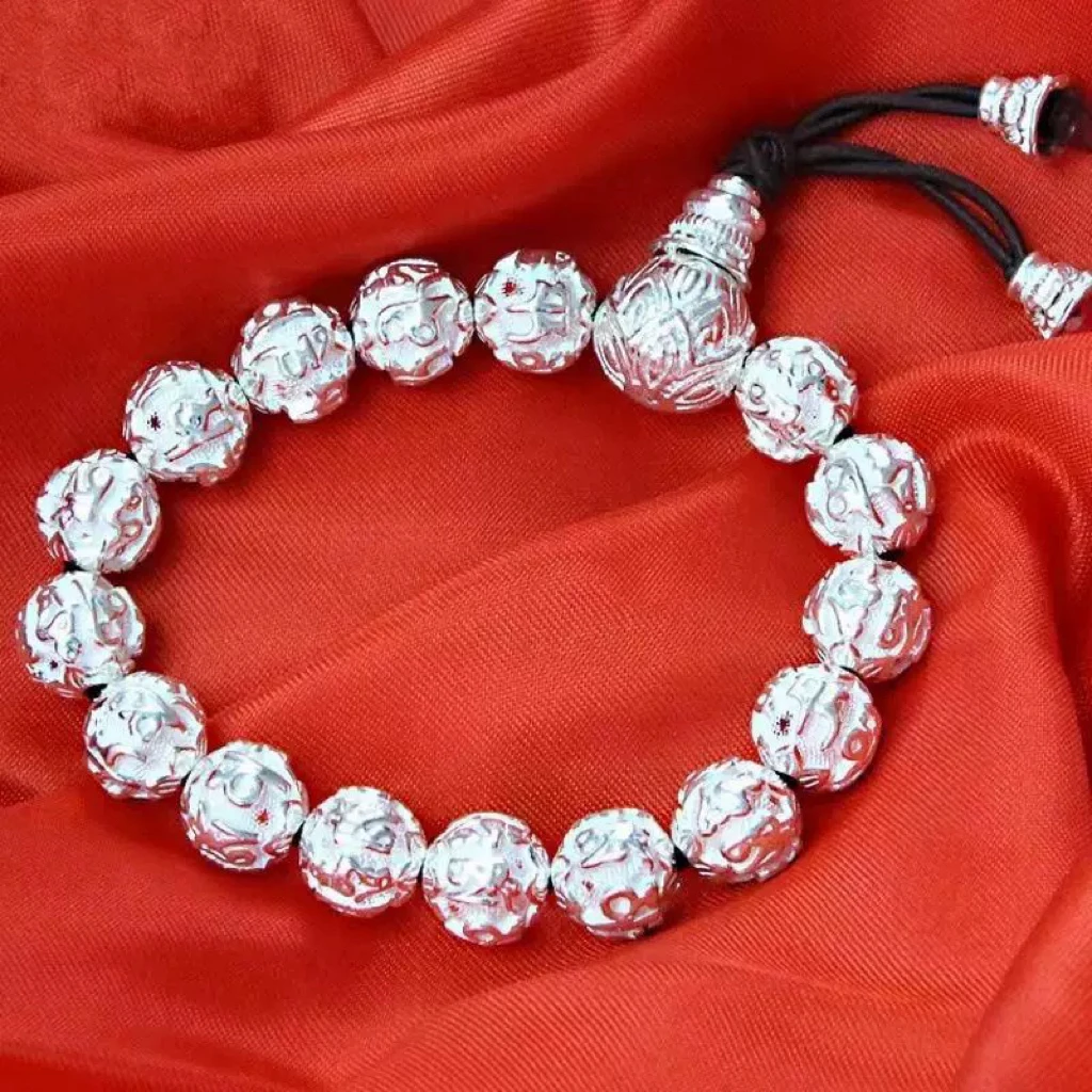 【618福利】999白银库六字箴言12mm手串男女同款弹力绳可带到180斤