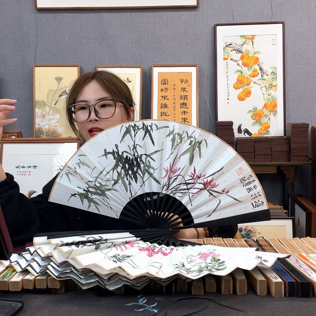 国画福利折扇带中玉扇骨（默认粘好发出）