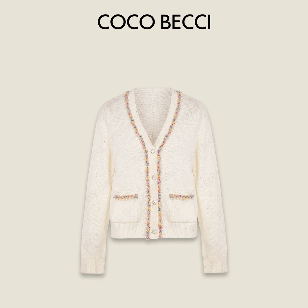 COCO BECCI【珍珠糖豆】绵羊毛羊驼毛重工亮片针织开衫CFLJC331135