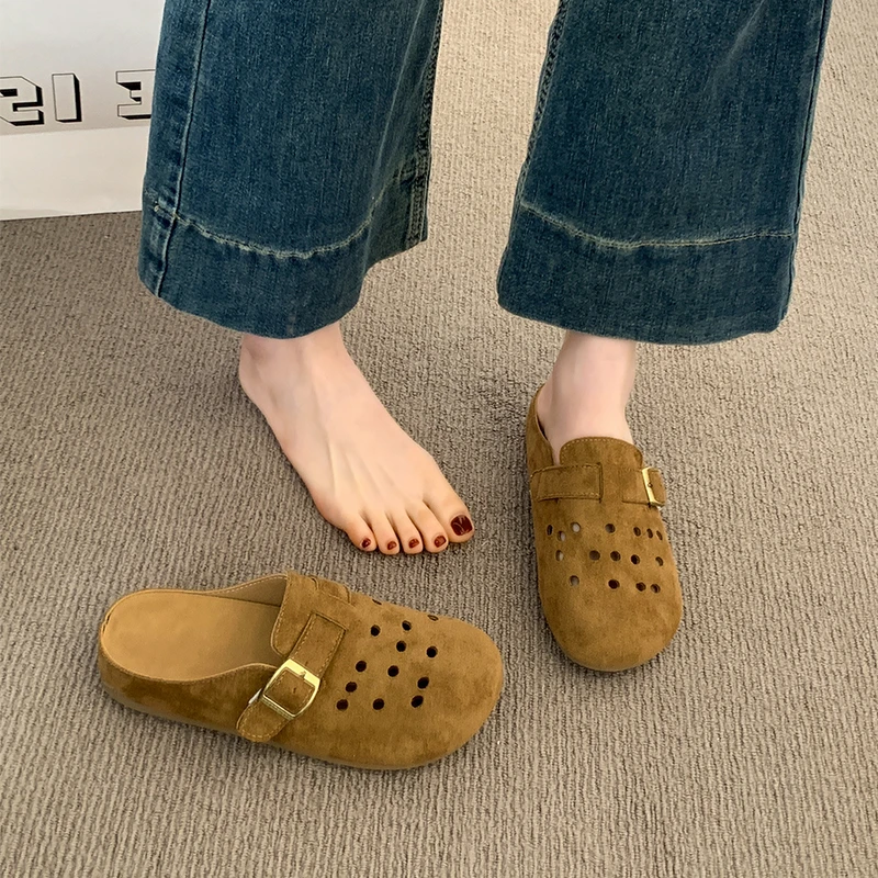 厚底包头半拖鞋女夏外穿2025新款洞洞鞋复古勃肯拖百搭一脚蹬凉拖