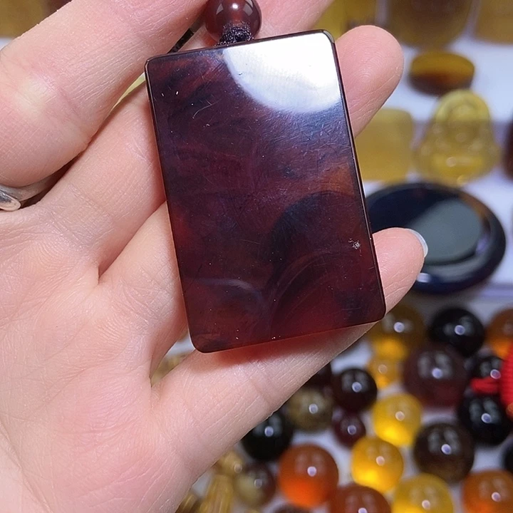 琥珀未镶嵌吊坠(不含链)天然缅甸琥珀棕血平安无事牌