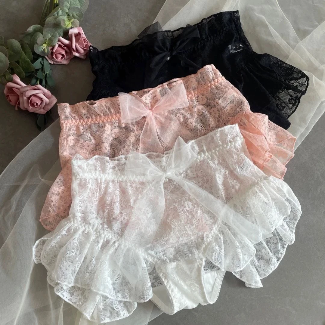 2条装大码花仙子刺绣蕾丝性感三角裤女纯欲风大码胖mm网纱内裤女