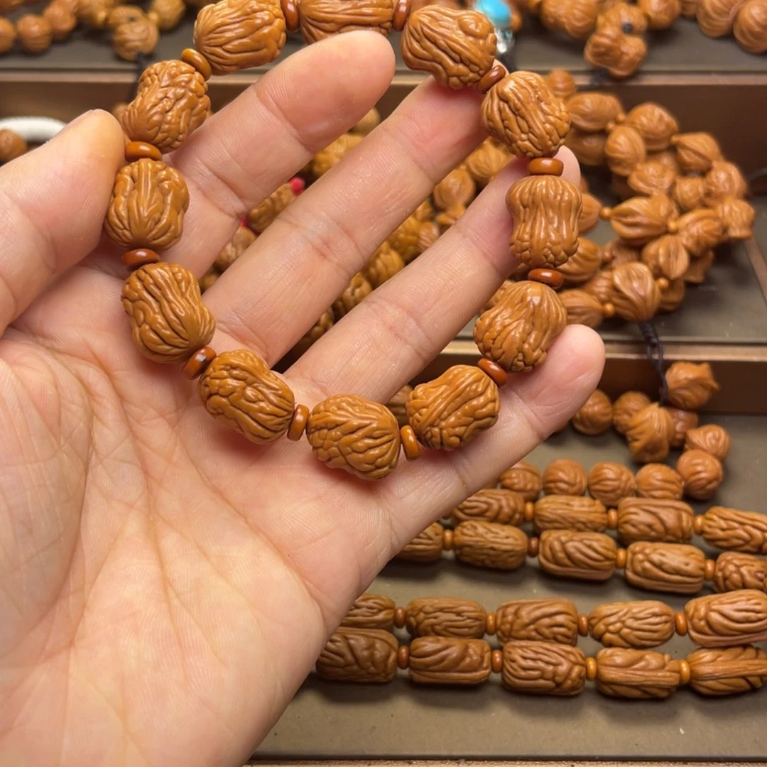 朱***条桃核手串龙纹桃核10