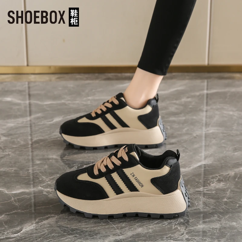 SHOEBOX鞋柜踩屎感厚底百搭运动鞋女2025秋新款时尚单鞋休闲鞋